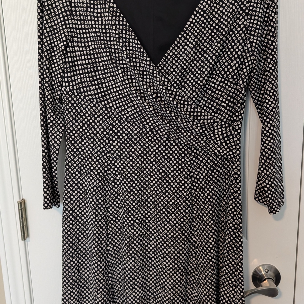 Chaps Black and White Faux Wrap Dress